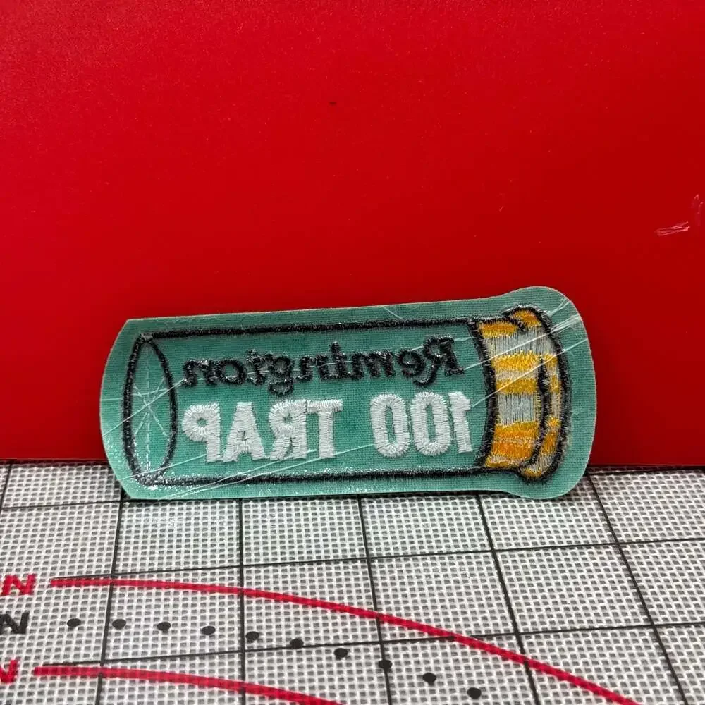 Vintage Remington 100 Trap Shotgun Shell Green Embroidered Patch Hunting Gun 4x1